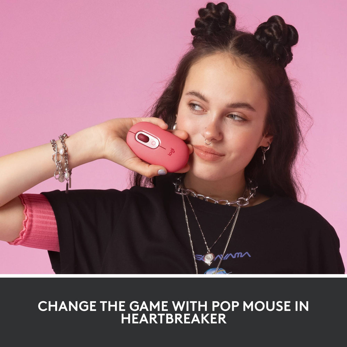 Logitech - POP Mouse Wireless Bluetooth Optical Ambidextrous Mouse with Customizable Emojis - Wireless - Heartbreaker Rose