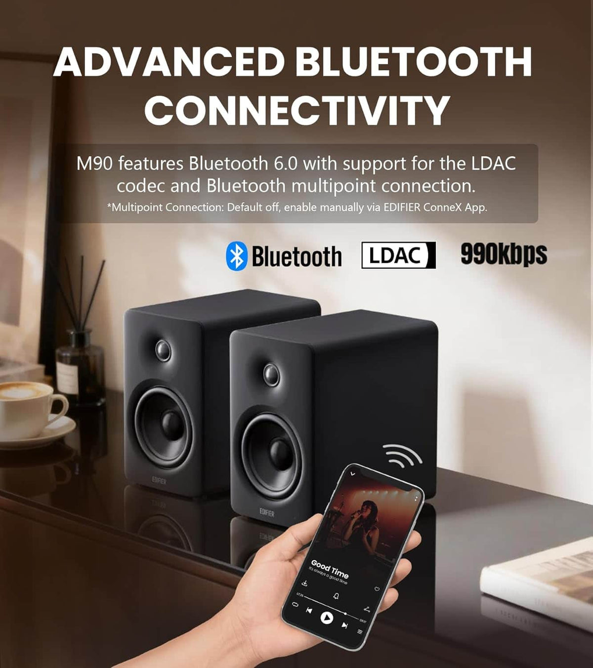 Edifier - M90 Powered Speakers, 100W RMS, Hi-Res Audio, LDAC, Bluetooth 6.0, HDMI eARC/Optical/USB-C/AUX Input, SUB Out (Pair) - Black