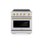 ZLINE - 30 in. Wide 4 Elements Autograph 4.2 cu. ft. Paramount Freestanding Induction Range in Satin Steel with Gold Accents - Satin Stainless Steel
