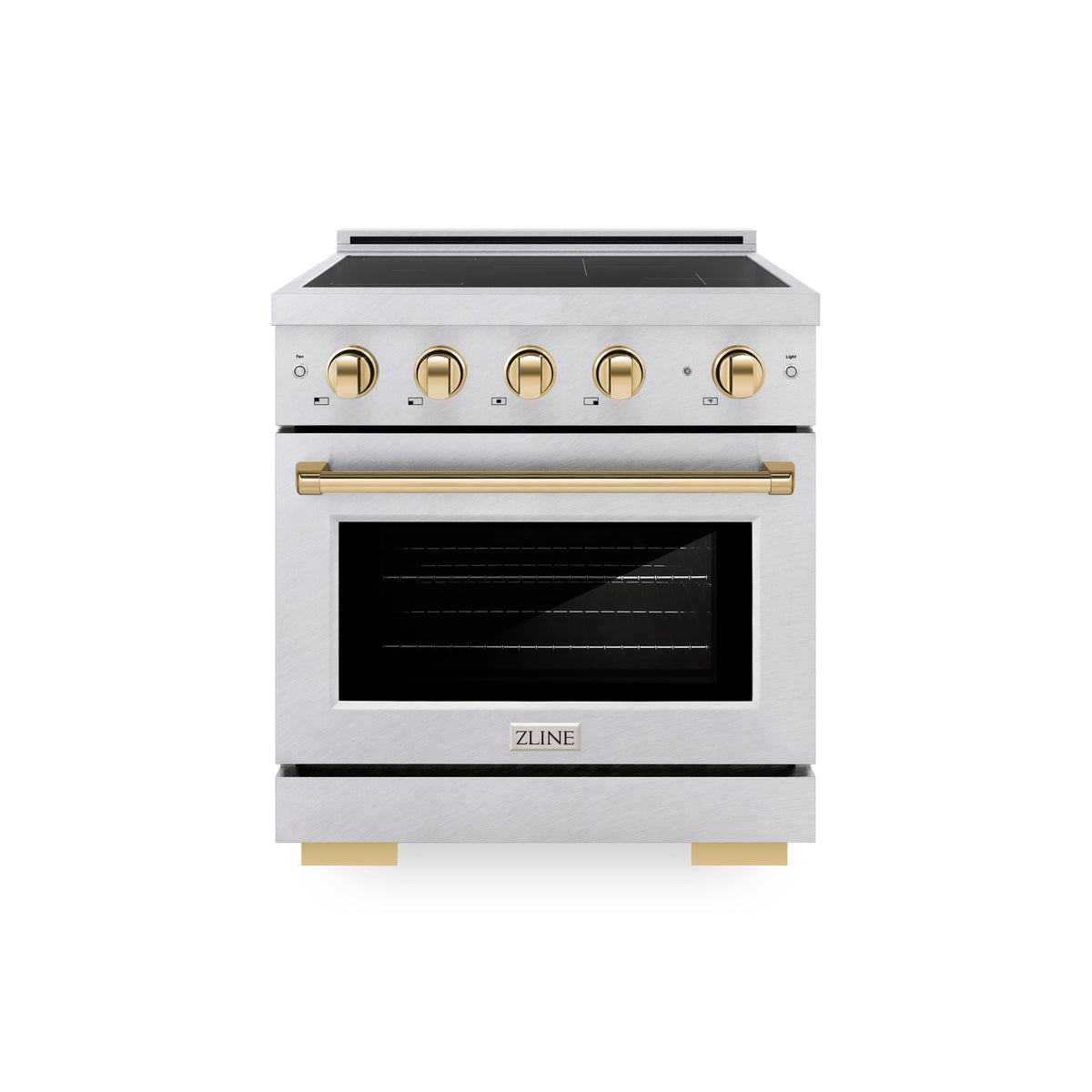ZLINE - 30 in. Wide 4 Elements Autograph 4.2 cu. ft. Paramount Freestanding Induction Range in Satin Steel with Gold Accents - Satin Stainless Steel