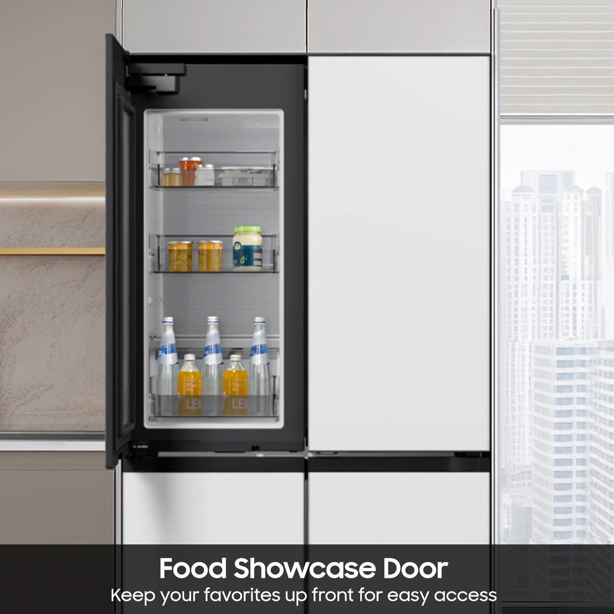Samsung - 35 in. Wide Bespoke 22 cu. ft. Counter Depth 4-Door French Door Refrigerator with Zero Clearance Fit - White Glass