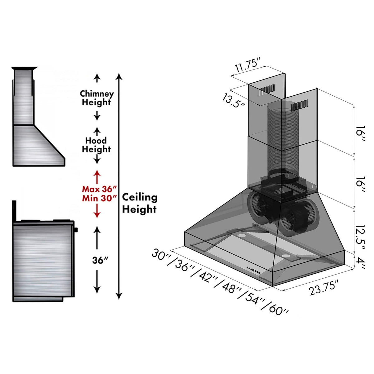 ZLINE - 30 inches - Externally Vented - Wall Range Hood - Silver