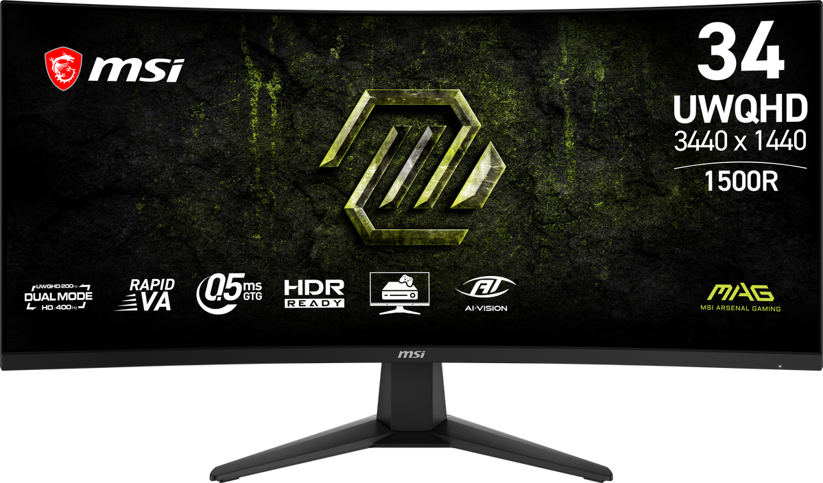 MSI - MAG 346CQDF E20 34" Dual Freq(UWQHD:200Hz/HD:400Hz) 0.5ms FreeSync Premium Curved Gaming Monitor HDR Ready (DP, HDMI) - Metallic Black