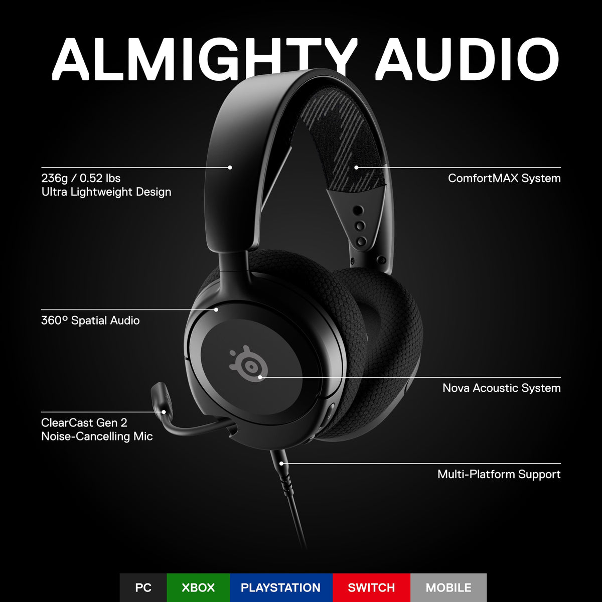 SteelSeries - Arctis Nova 1 Wired Gaming Headset for PC, PS5, and PS4 - Black