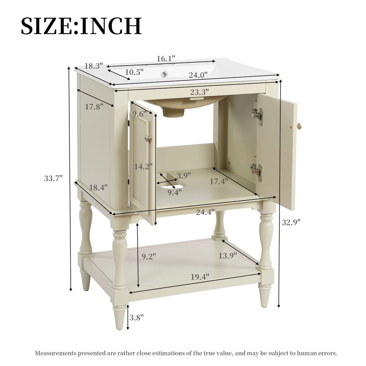 Mueble de baño moderno con lavabo, gabinete rectangular con estante abierto y almacenamiento cerrado