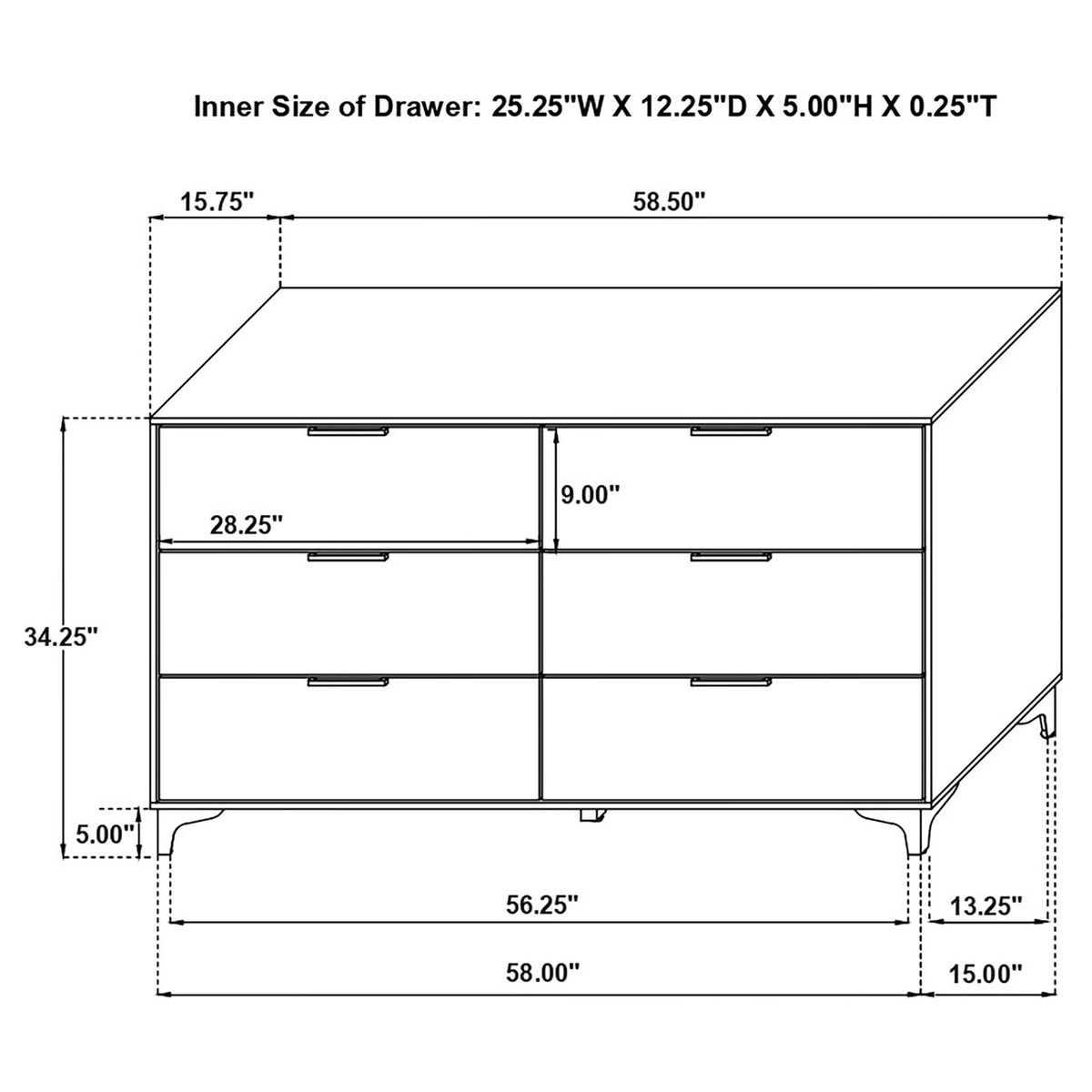 Karena - Cómoda rectangular de 6 cajones - Blanca