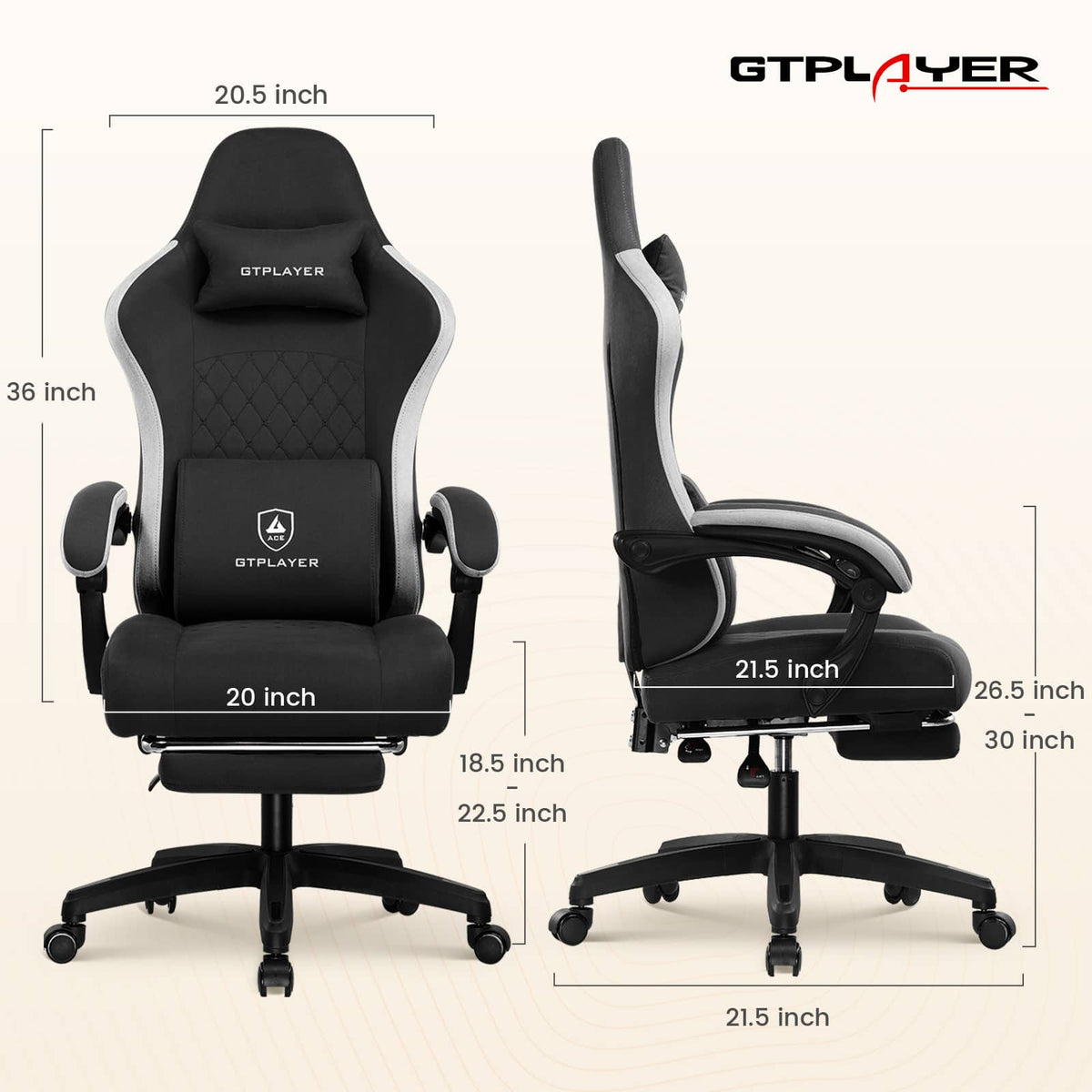 GTPlayer - Ergonomic Gaming Chair with Breathable Fabric - Black