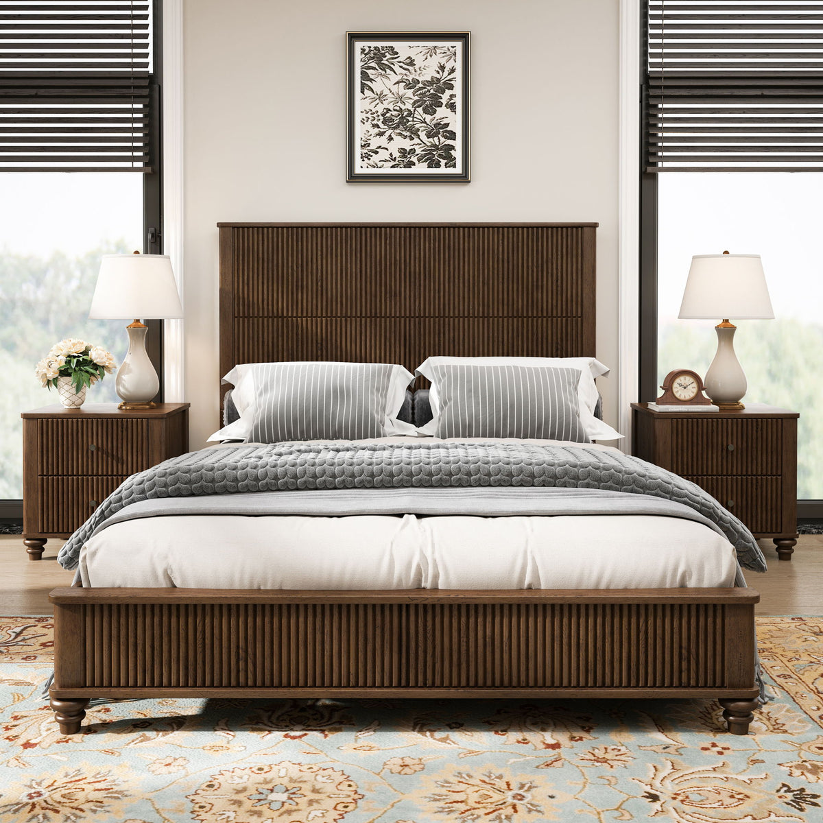 Estructura de cama de plataforma y cabecero alto