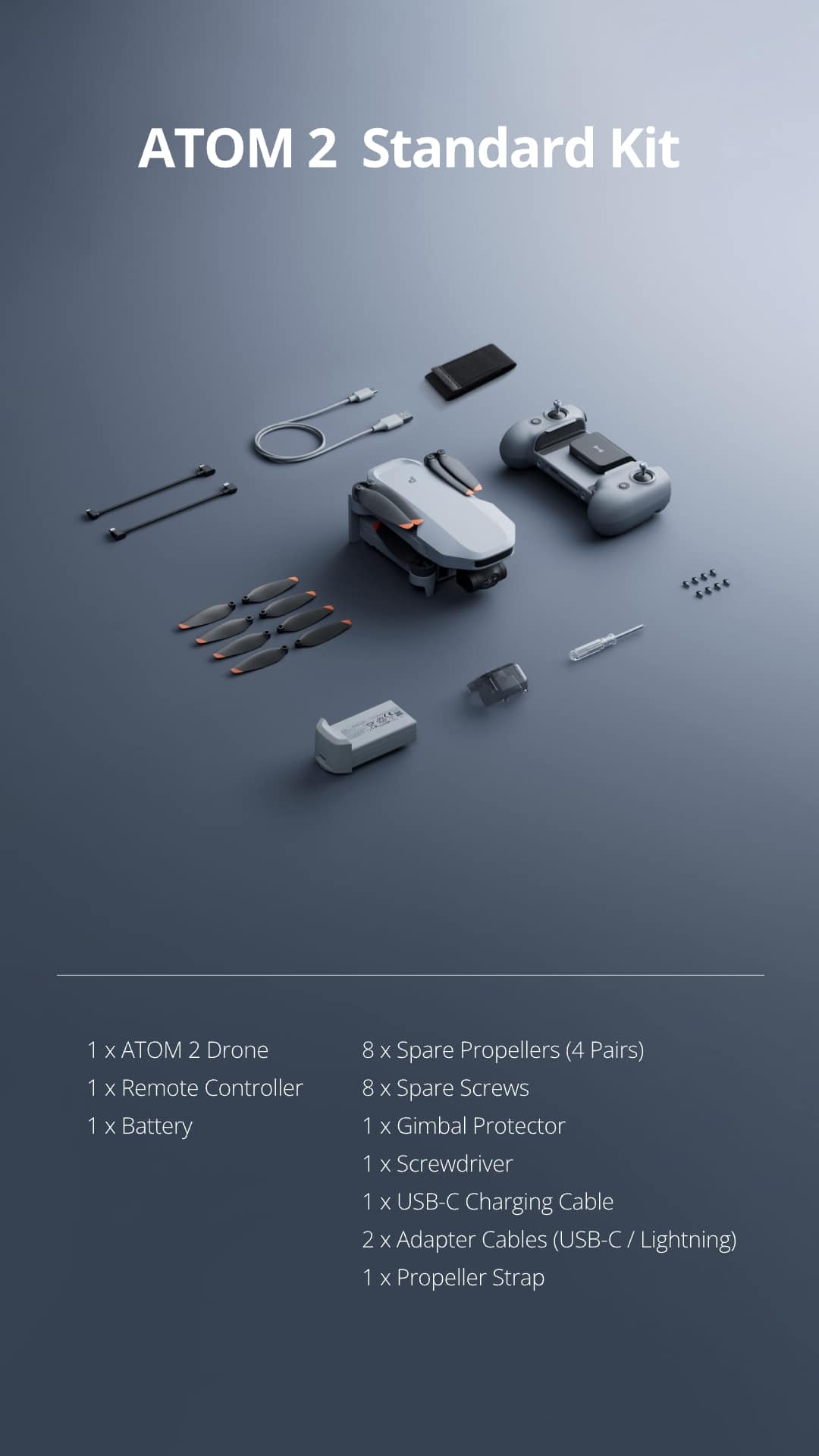 Potensic - ATOM 2 Fly More Combo Drone with Remote Controller - Gray