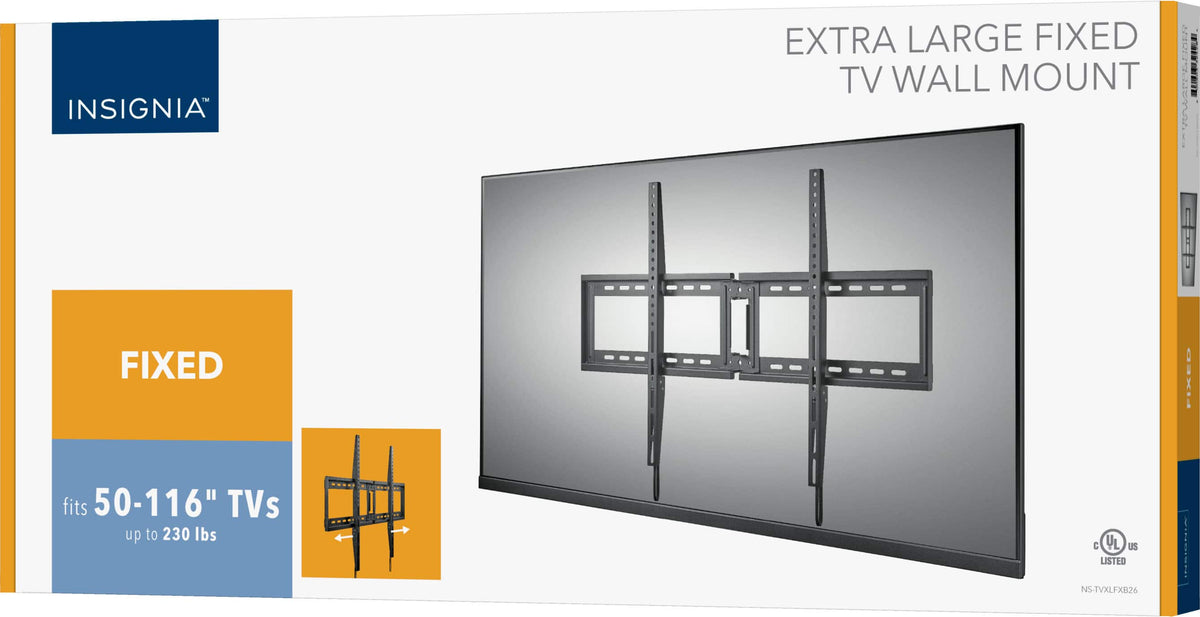 Insignia™ - Extra Large Fixed TV Wall Mount for Most 50"–116" TVs, Up to 230 lbs - Black