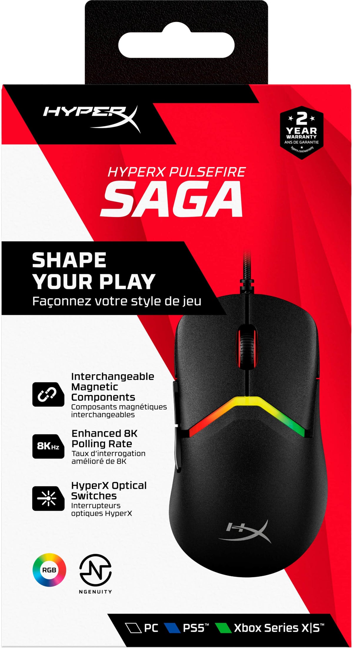 HyperX - Pulsefire Saga Lightweight Wired Optical Gaming Mouse with RGB Lighting - Wired - Black