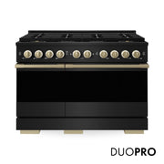 ZLINE - Autograph 48 in. 6.7 cu. ft. Marino Freestanding Gas Range with DuoPro Cooktop in Black Steel and Bronze Accents - Black Stainless Steel