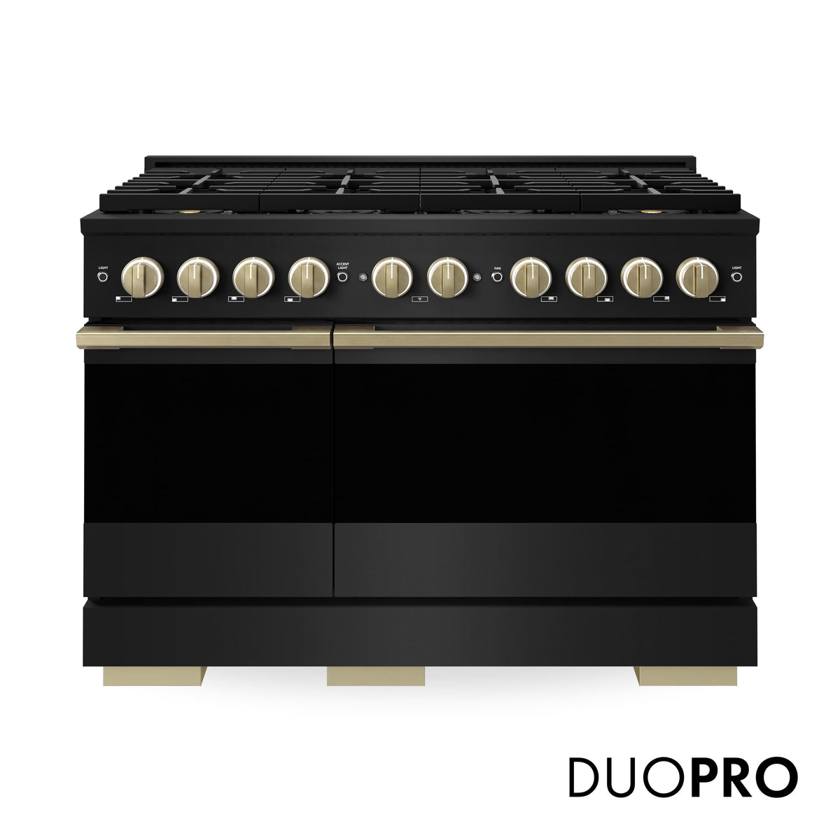 ZLINE - Autograph 48 in. 6.7 cu. ft. Marino Freestanding Gas Range with DuoPro Cooktop in Black Steel and Bronze Accents - Black Stainless Steel