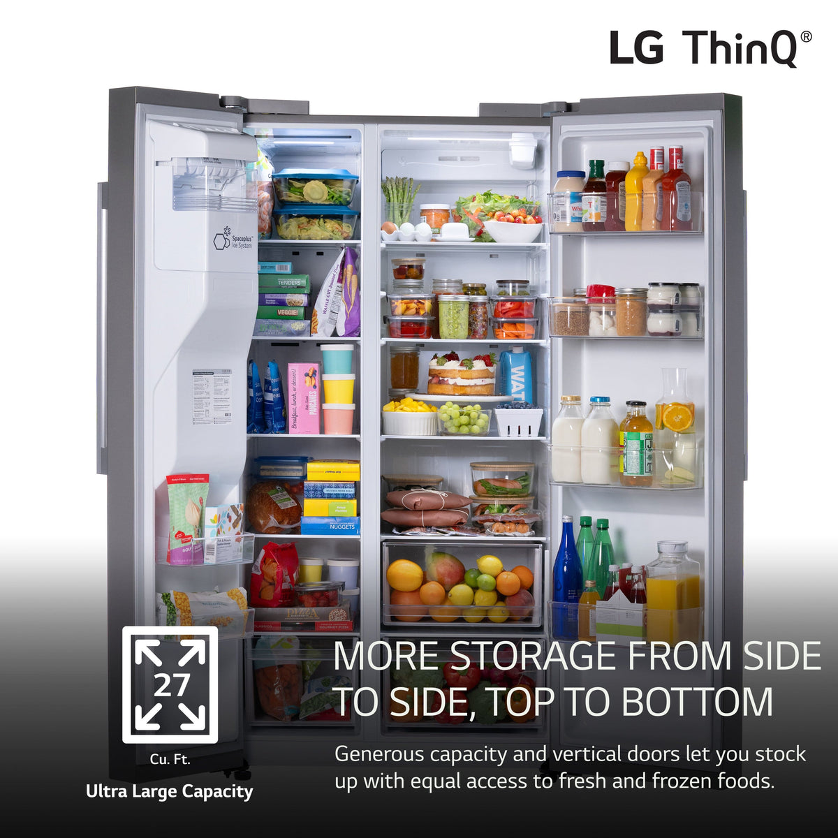 LG - 36-in Wide 26.6 Cu. Ft. Side-by-Side Smart Refrigerator with External Ice and Water - Stainless Steel