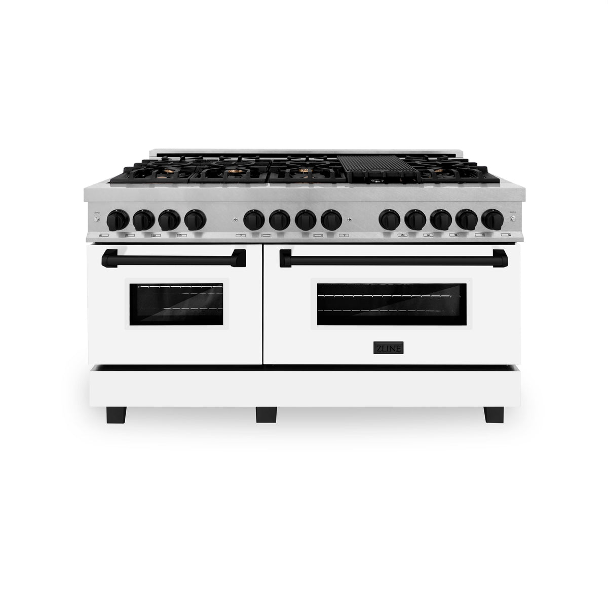 ZLINE - 60 in. Wide 8 Burner Autograph Legacy Dual Fuel Range in Satin Steel w/ White & Black Accents (RASZ-WM-60-MB) - Stainless Steel