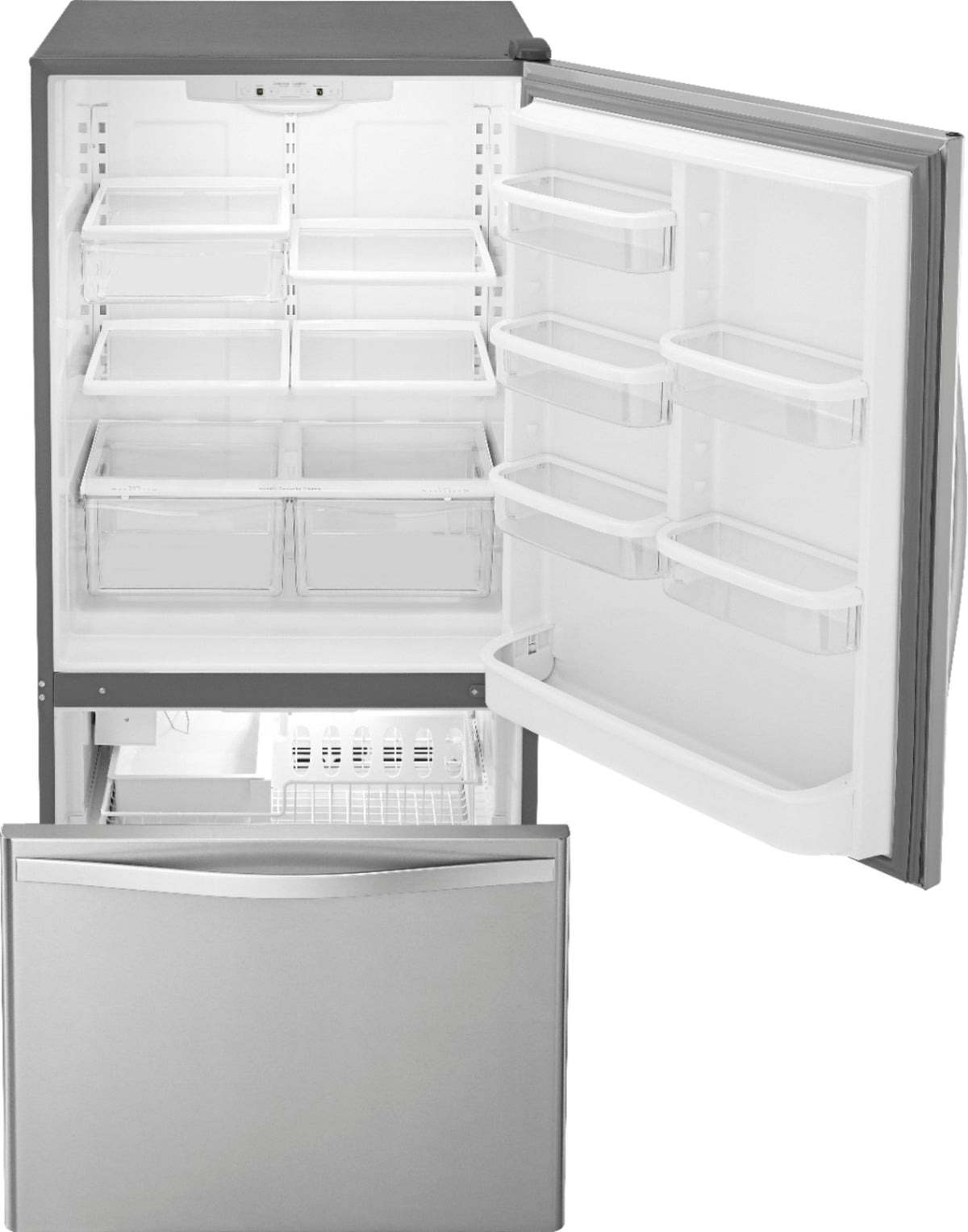 Whirlpool - 30 in. Wide 19 cu. ft. Bottom-Freezer Refrigerator with Spillguard Glass Shelves - Monochromatic Stainless Steel
