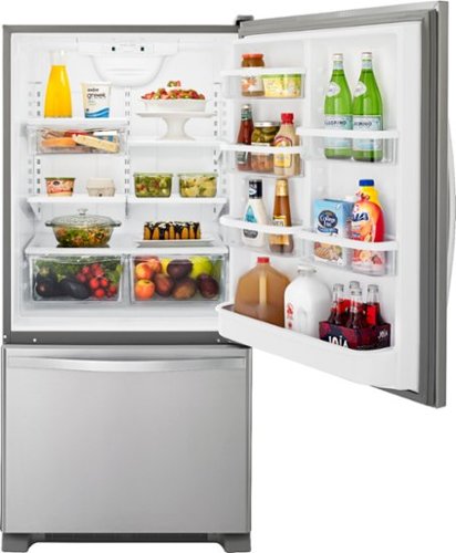 Whirlpool - 30 in. Wide 19 cu. ft. Bottom-Freezer Refrigerator with Spillguard Glass Shelves - Monochromatic Stainless Steel