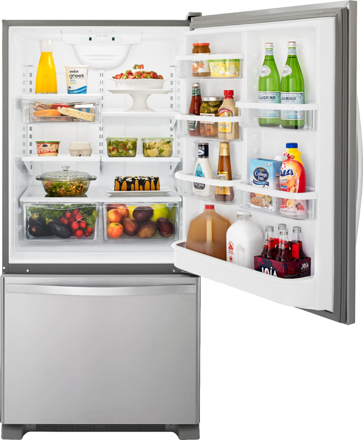 Whirlpool - 30 in. Wide 19 cu. ft. Bottom-Freezer Refrigerator with Spillguard Glass Shelves - Monochromatic Stainless Steel