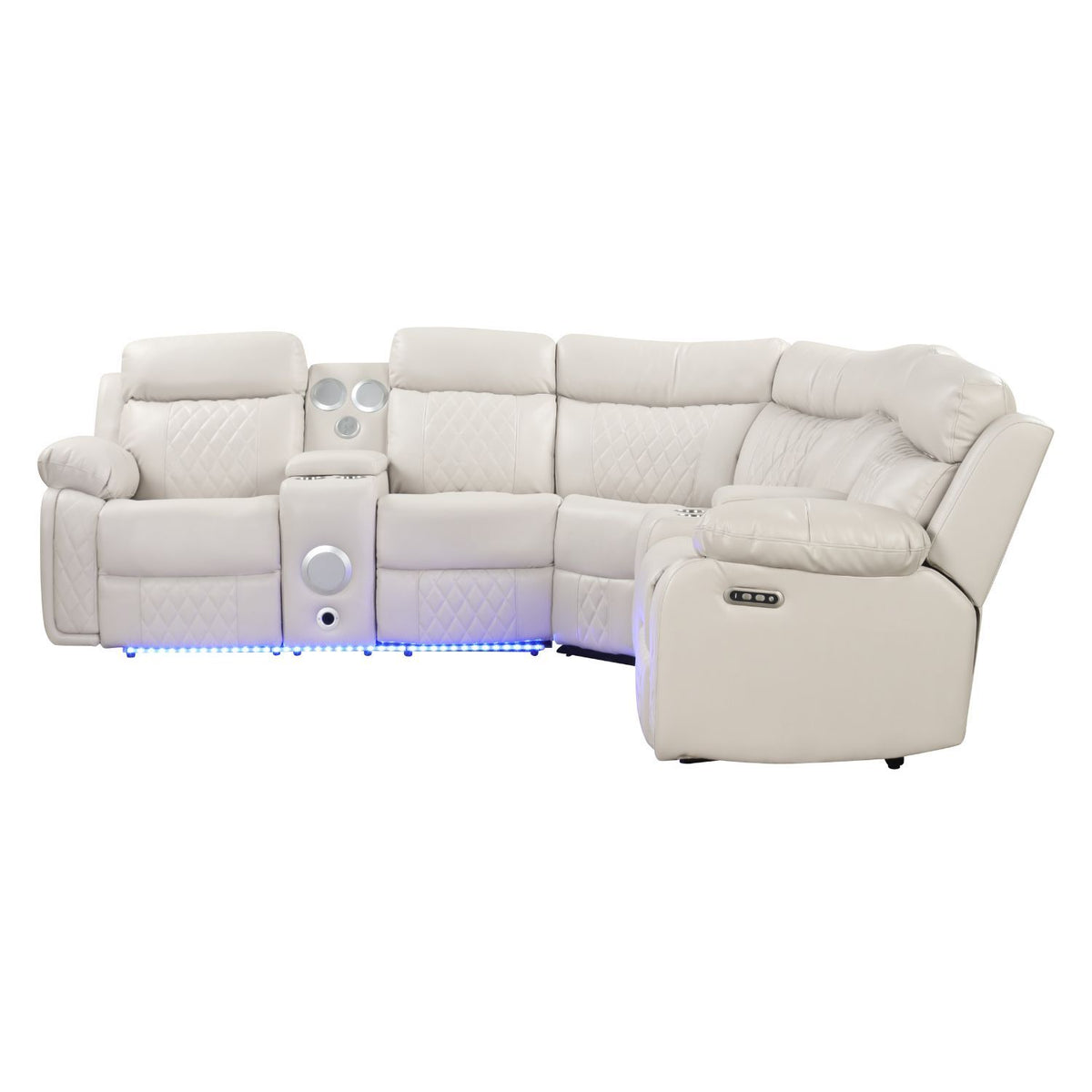 Lacrosse - Sofá Seccional Reclinable Eléctrico y Altavoces Bluetooth, Luces LED, Consola de Almacenamiento, Portavasos y Carga USB - Beige