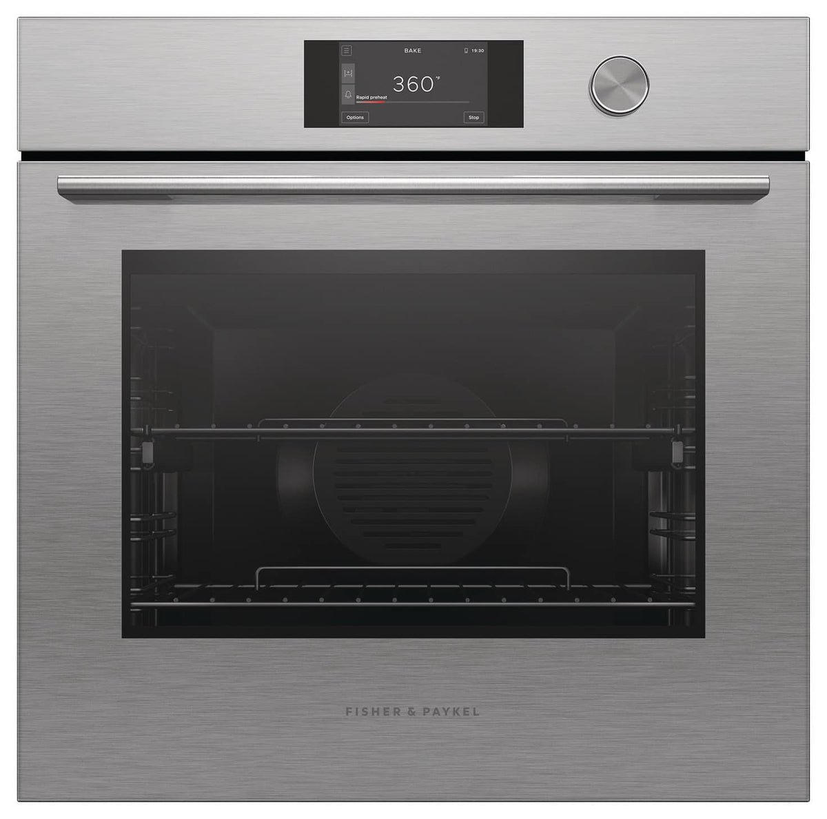 Fisher & Paykel - 24" 3 CF Single Built-in 5" Touchscreen W/Dial, Self Cleaning Oven - Brushed Silver