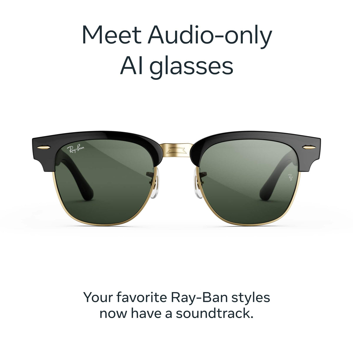 Ray-Ban Meta - Audio Clubmaster - Audio-Only AI Glasses - Transitions Graphite Green Lenses - Shiny Black on Gold