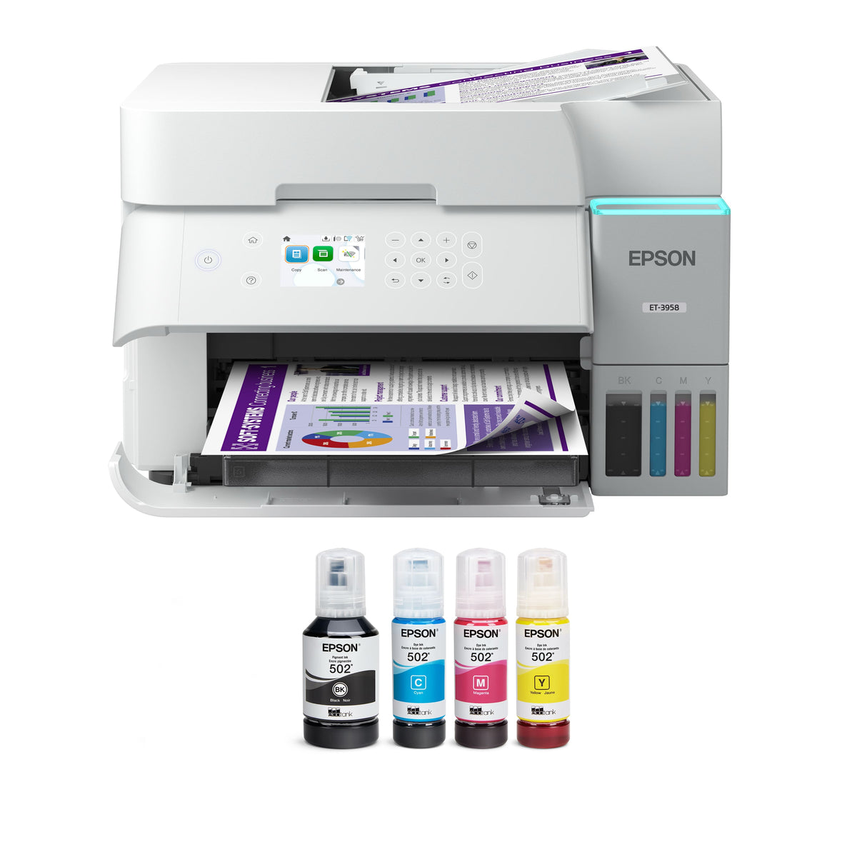 Epson - EcoTank ET-3958 Wireless All-in-One Color Supertank Inkjet Printer (Refurbished) - White