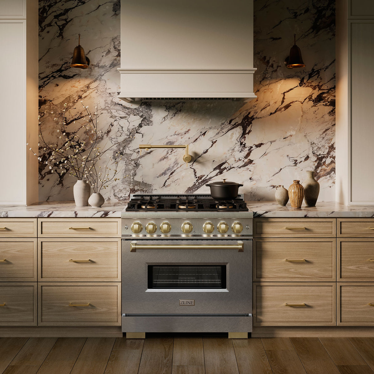 ZLINE - Autograph 36 in. 5.2 cu. ft. Classic Freestanding DuoPro Gas Range w/ Convection Oven in Satin Steel & Bronze Accents - Satin Stainless Steel