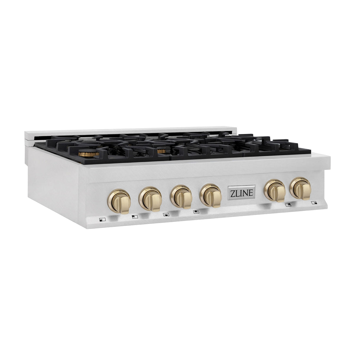 ZLINE - Autograph 36 in. Legacy Gas Rangetop with 6 Burners in Satin Steel with Gold Accents - Satin Stainless Steel