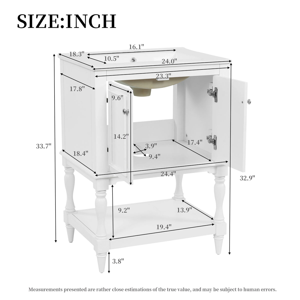 Mueble de baño moderno con lavabo, gabinete rectangular con estante abierto y almacenamiento cerrado