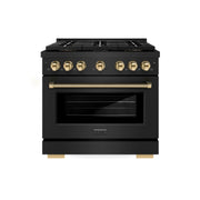 ZLINE - 36 in. Wide 6 Burner Autograph 5.2 cu. ft. Freestanding Paramount DuoPro Dual Fuel Range with Polished Gold Handle - Black Stainless Steel