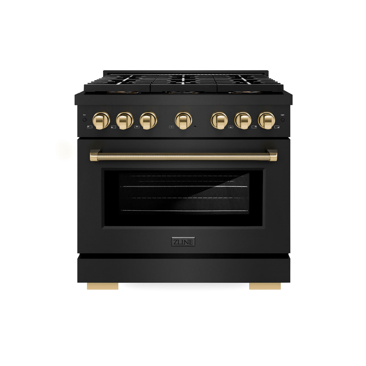 ZLINE - 36 in. Wide 6 Burner Autograph 5.2 cu. ft. Freestanding Paramount DuoPro Dual Fuel Range with Polished Gold Handle - Black Stainless Steel