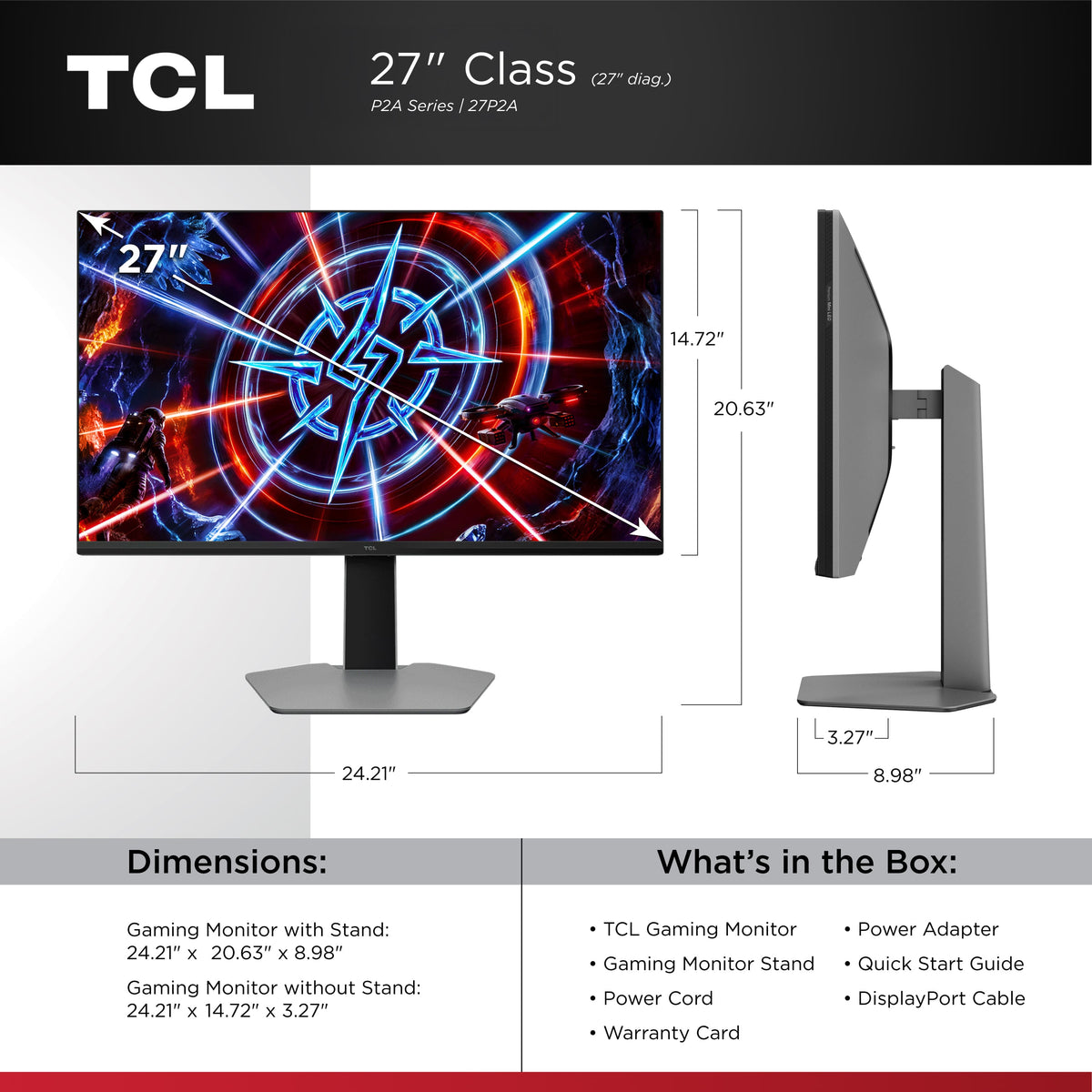 TCL - 27" P2A Series Mini-LED 2K QHD HDR Gaming Monitor - Black