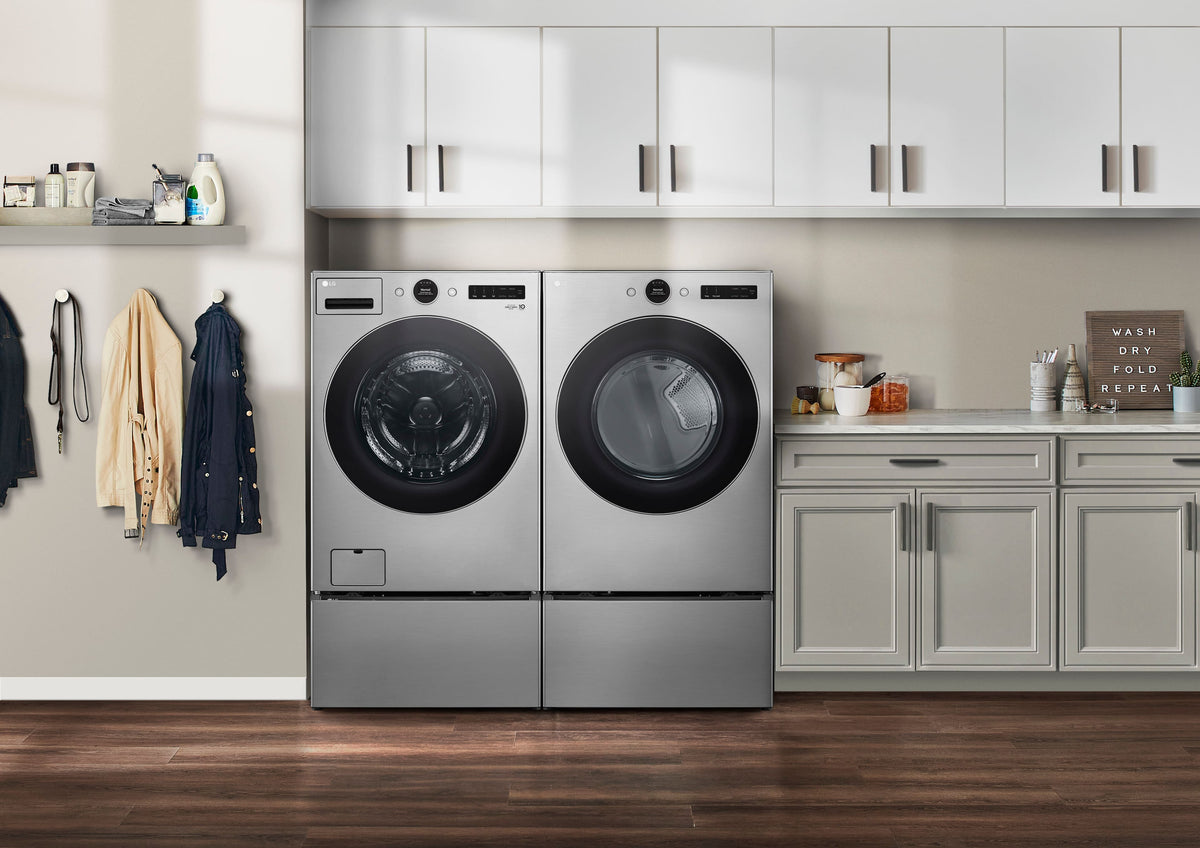 LG - 7.4 Cu. Ft. Stackable Smart Electric Dryer with Steam and Sensor Dry - Graphite Steel
