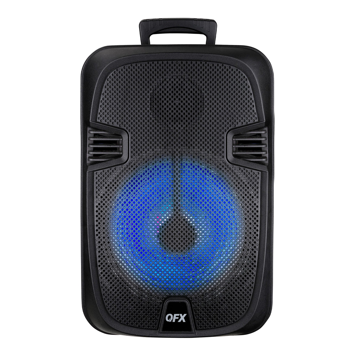 QFX - 12” Bluetooth Rechargeable Portable Speaker with Stand, Microphone and LED Party Lights - Black