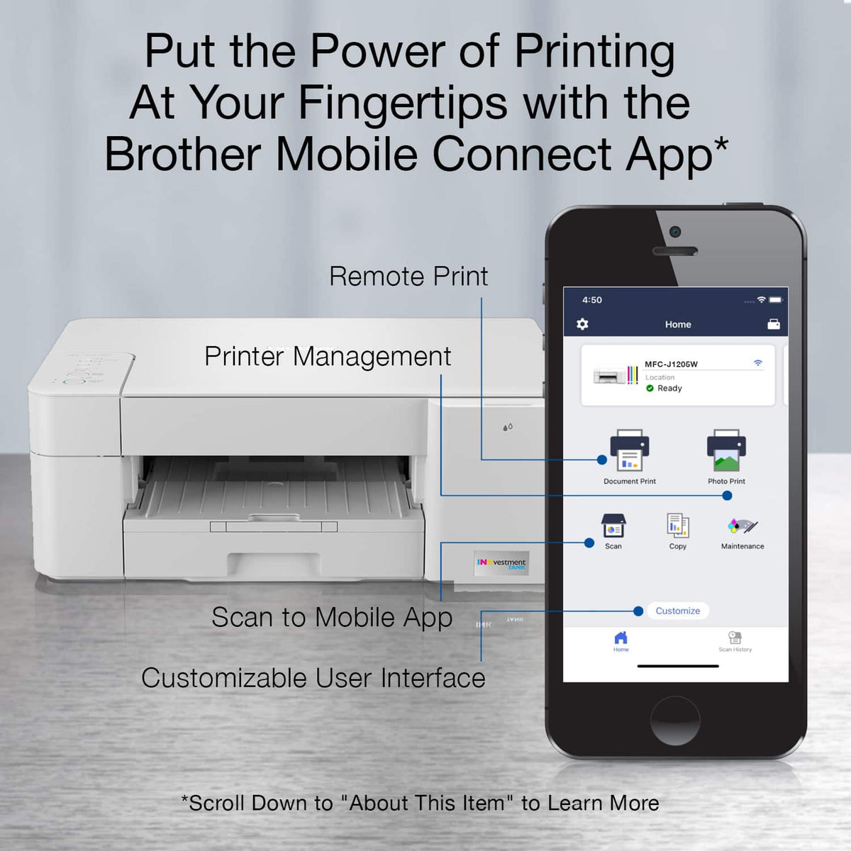 Brother - INKvestment MFC-J1205W Wireless All-in-One Inkjet Printer with up to 1-Year of Ink In-box - White/Gray