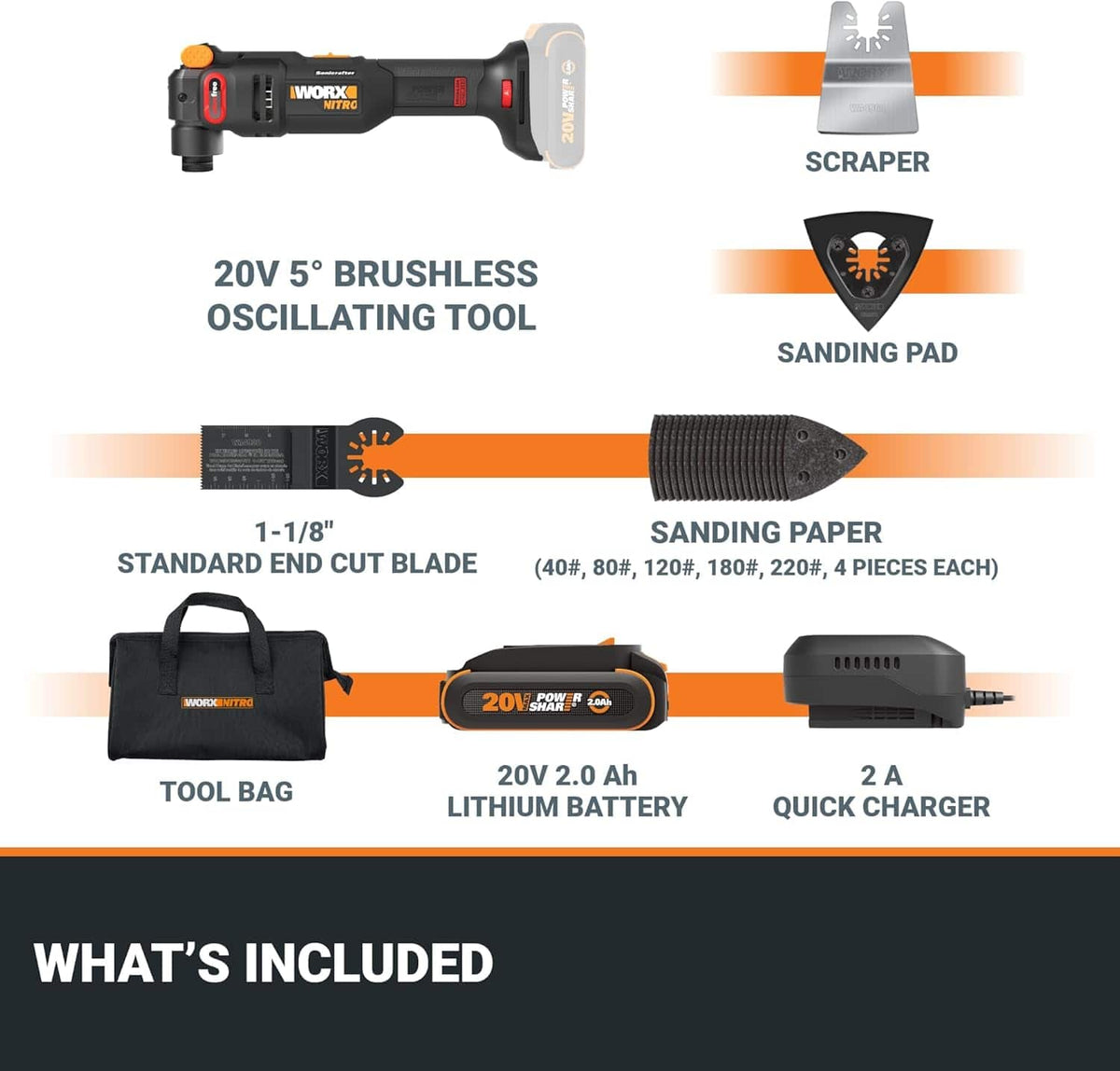 WORX - Nitro WX698L 20V Cordless Oscillating Tool with VibraFree Technology (Battery & Charger Included) - Black