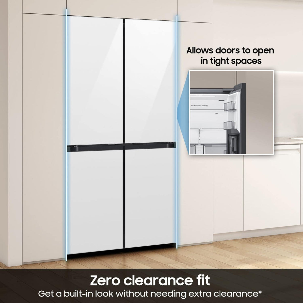 Samsung - 35 in. Wide Bespoke 22 cu. ft. Counter Depth 4-Door French Door Refrigerator with Zero Clearance Fit - White Glass
