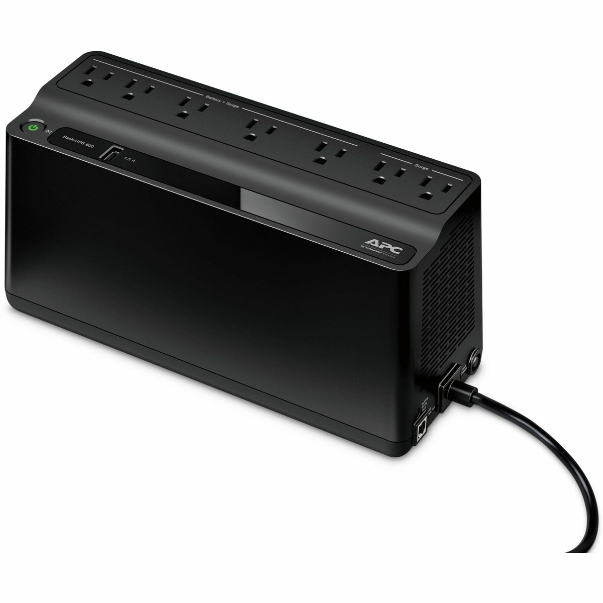 APC - UPS Battery Backup, 600VA/330W, Tower/Wall Mount, 7 Outlets, LED Indicator, USB-A port - Black