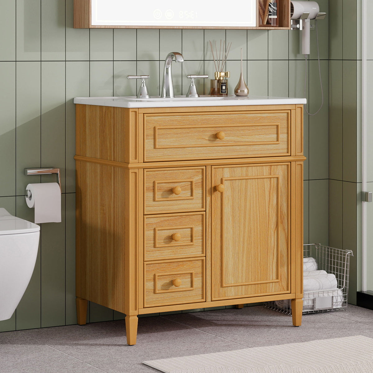 Tocador de baño con cajón abatible y 2 cajones de cierre suave