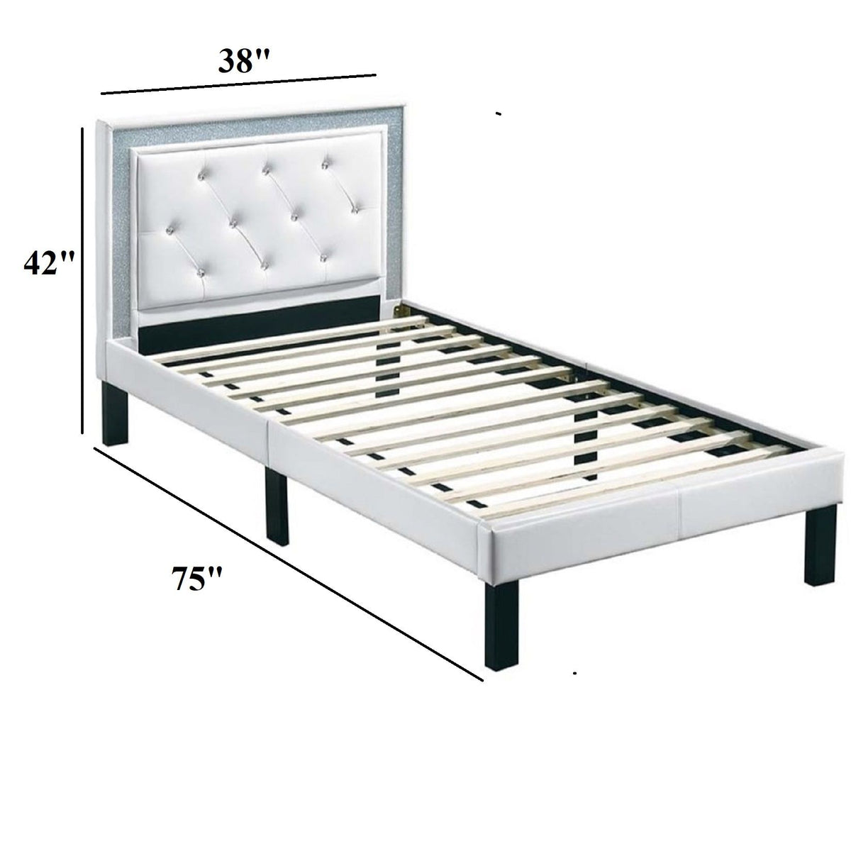 Cama de estilo glamuroso con cabecero acolchado y capitoné de diamantes