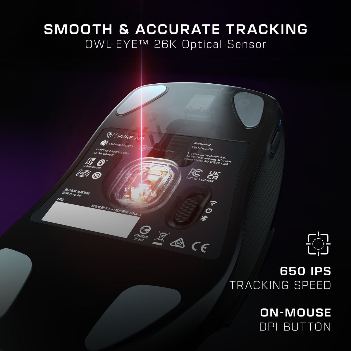 Turtle Beach - Pure Air Ultra-Light Wireless Ergonomic RGB Gaming Mouse with 26K DPI Optical Sensor & 125 hour Battery - Wireless - Black