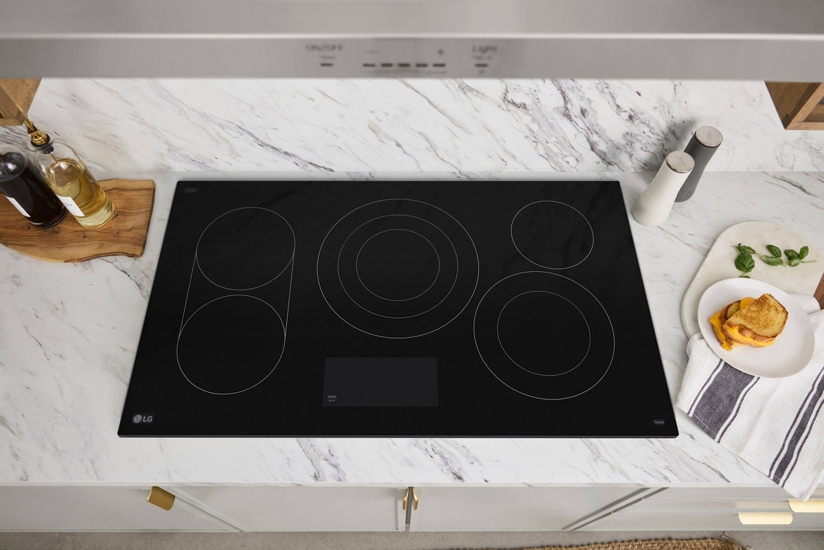 LG - 36-in Wide Built-In Electric Smart Cooktop with 5 Elements, Backlit SmoothTouch Glass Controls and 3.6kW Triple Element - Black