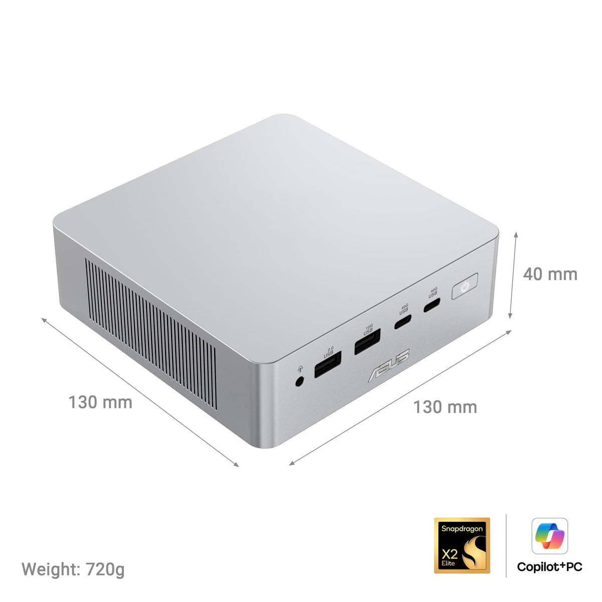 ASUS - Ascent QN10 Mini PC - Snapdragon X2 Elite (2026) - Qualcomm Adreno X2-90 - 16GB Memory - 512GB Storage - Copilot+PC - Silver