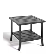 Square 2 Tier All-Weather Outdoor Side Table With Slatted Top
