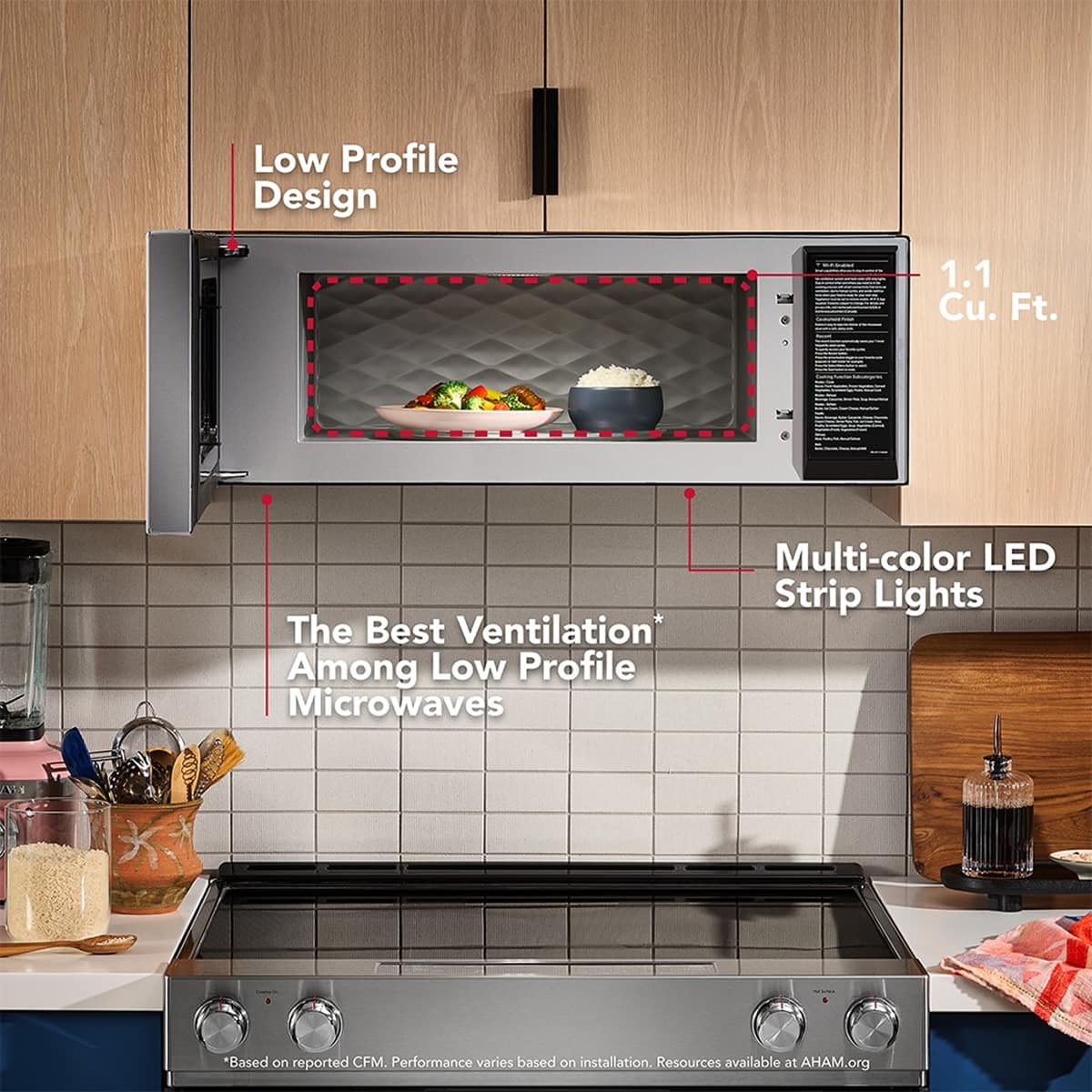 KitchenAid - 1.1 Cu. Ft. Low Profile Over-the-Range Smart Microwave with Sensor Cooking and Dual Fan Ventilation - Stainless Steel Fingerprint Resistant