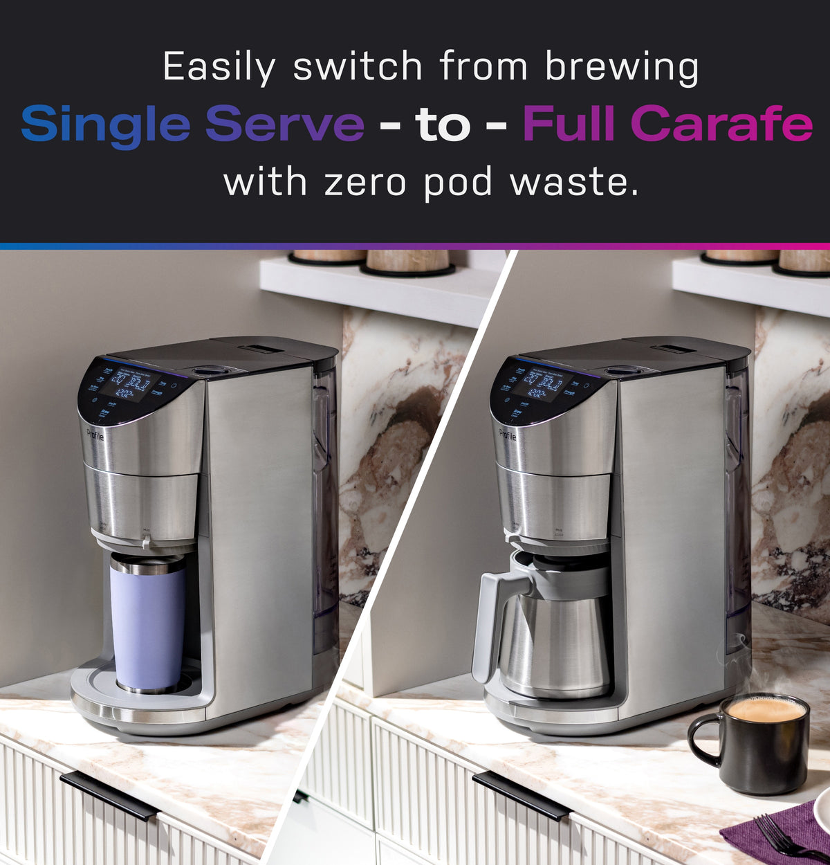 GE Profile - Grind and Brew 10-Cup and Single Serve Brewer with 6 Option Adjustable Burr Grinder - Carbon Black