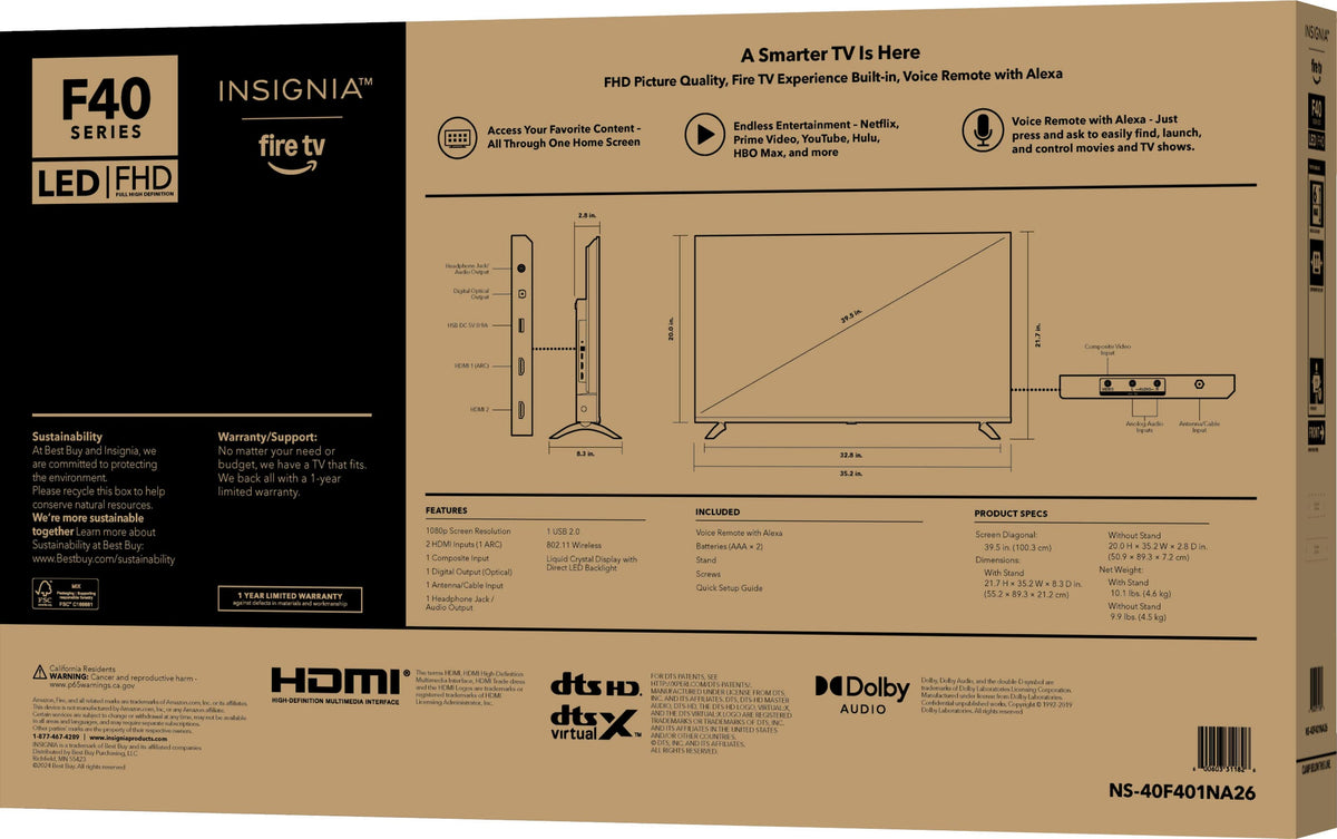 Insignia™ - 40" Class F40 Series LED Full HD (1080p) Smart Fire TV