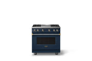 Viking - 36 in. Wide Pro 5 Series 5.1 Cu. Ft. Freestanding Sealed 4 Burner Gas Convection Range - Slate Blue w. Brushed Brass - Slate Blue
