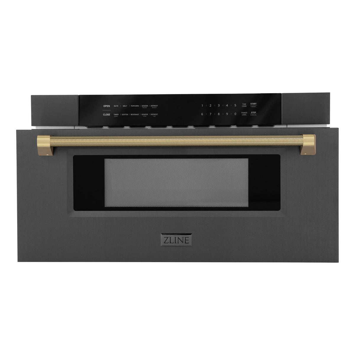 ZLINE - Autograph 30 in. 1.2 cu. ft. Built-in Microwave Drawer and Champagne Bronze Helix Handle - Black Stainless Steel