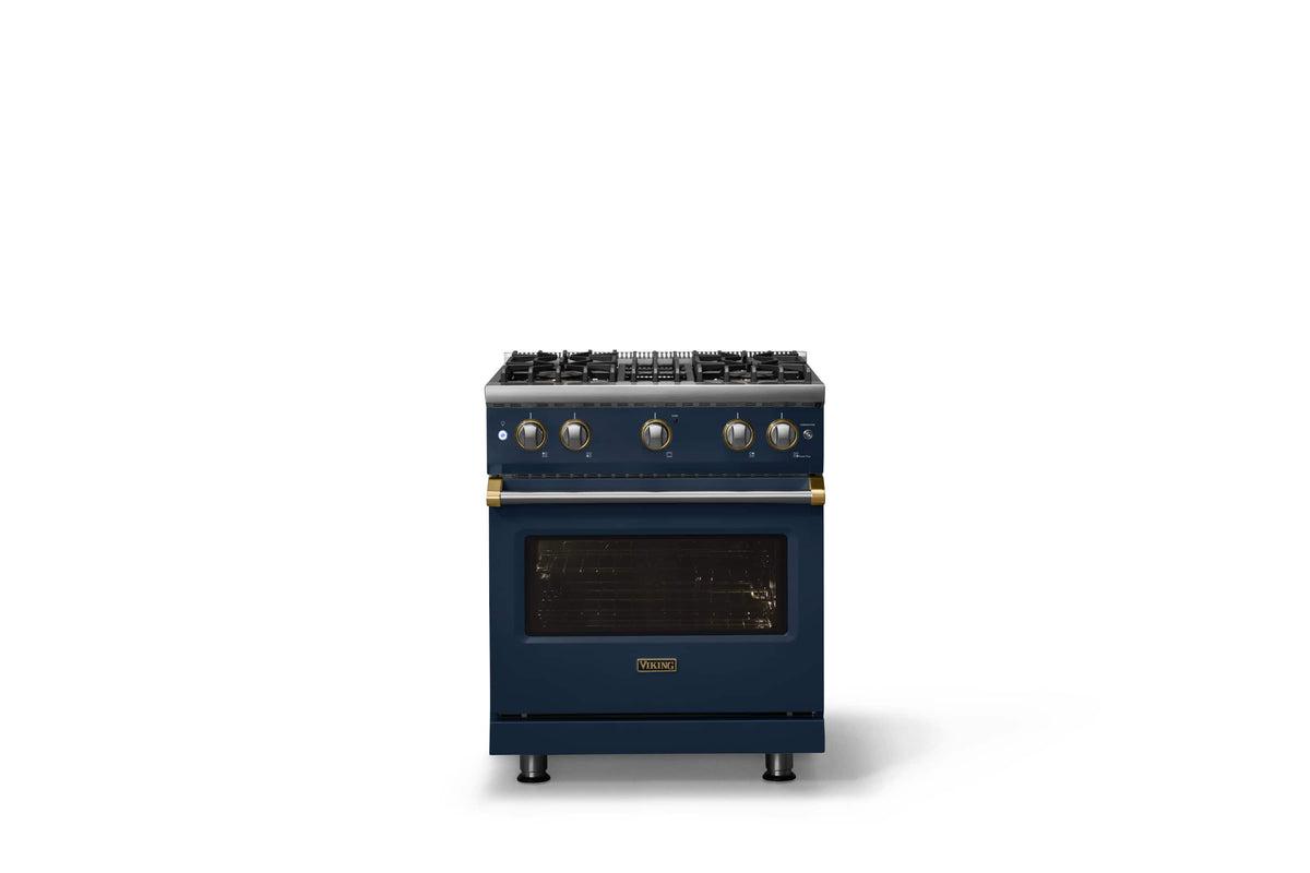 Viking - 30 in. Wide Pro 5 Series 4.0 Cu. Ft. Freestanding Sealed 4 Burner Gas Convection Rangewith Brushed Brass Trim - Slate Blue